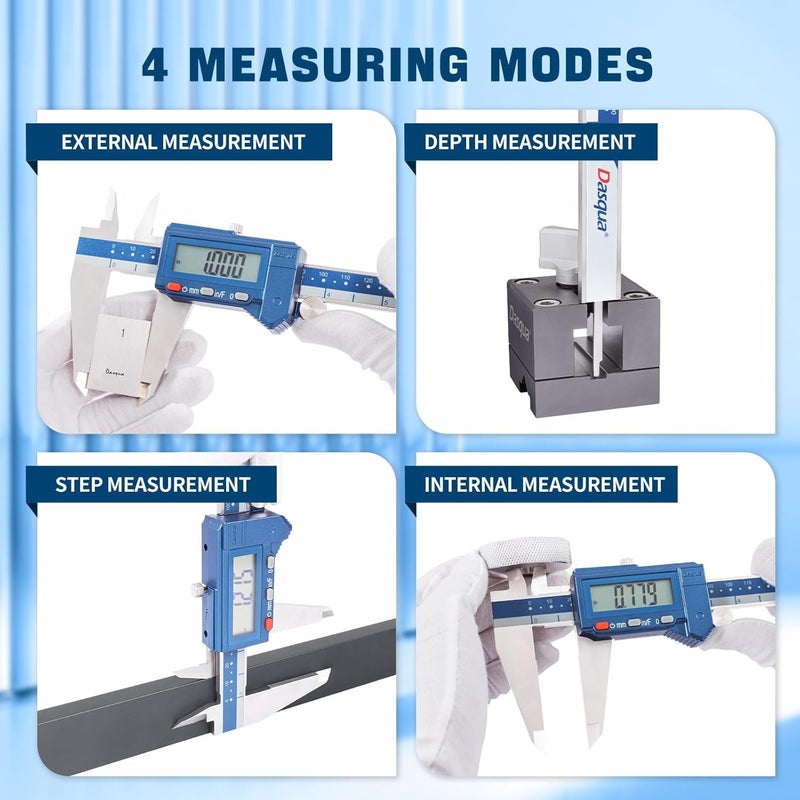 Dasqua Digital Caliper 12", IP54 Stainless Steel Water Resistant Caliper with Large LCD Display and Storage Case, Easy Switch Between Inch/Metric/Fraction, Accuracy 0.001'', Precision Measuring Tool - Image 5